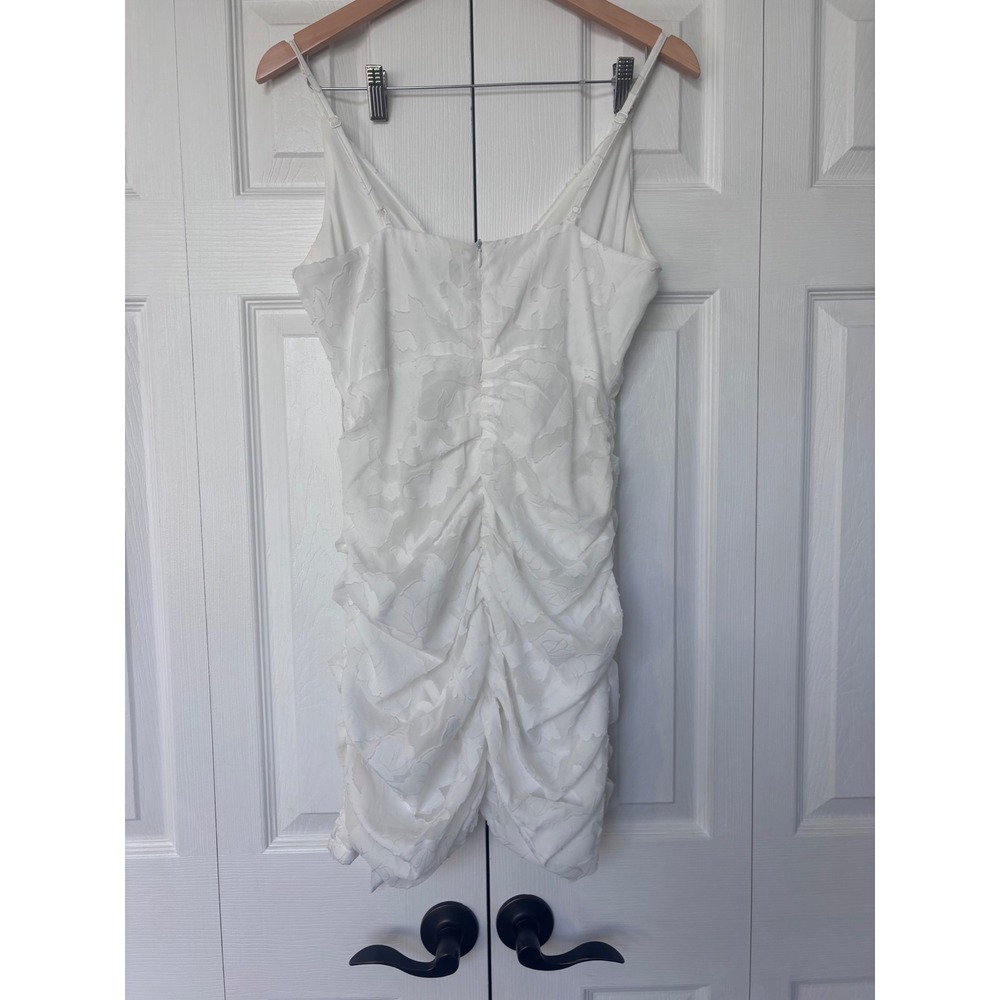 Lulus White Floral Burnout Ruched Mini Dress Formal Bridal Shower Bride Medium - Picture 8 of 16